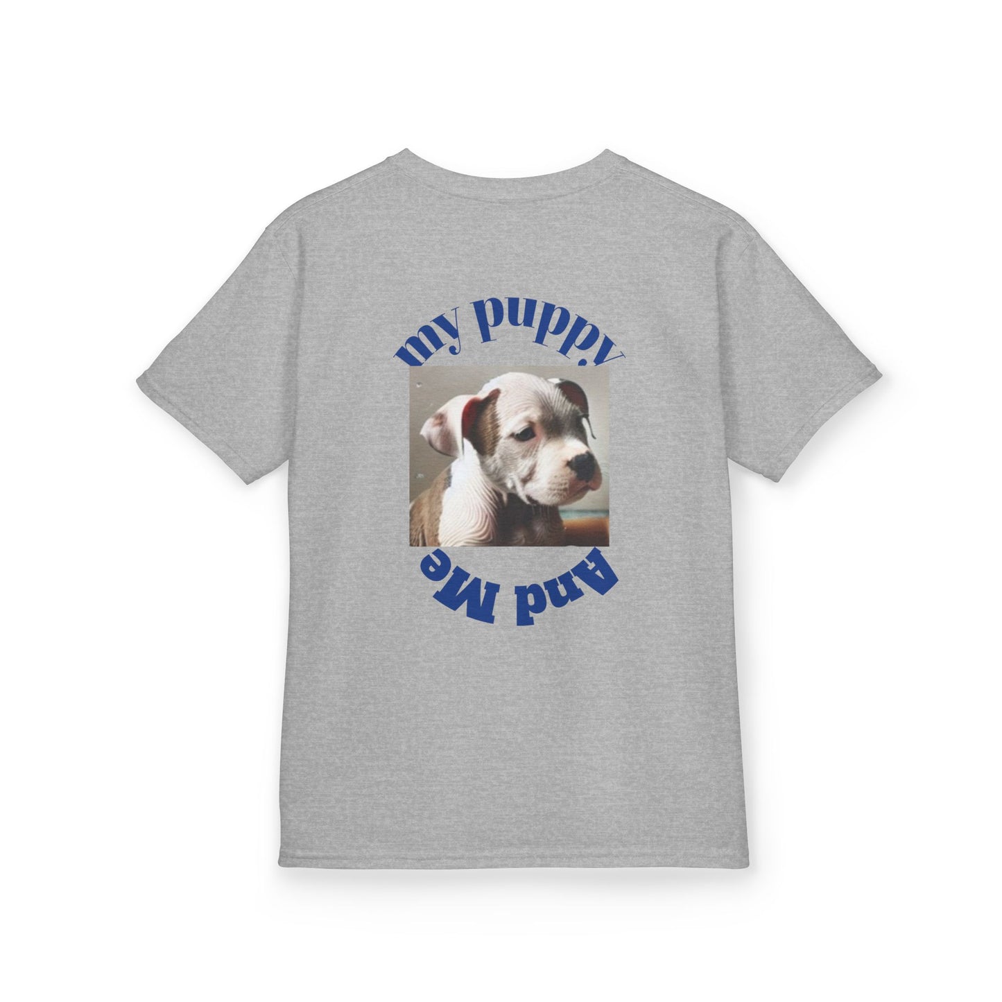 Kids T-Shirt with Cute Pit Bull Puppy and Boy Playing Design