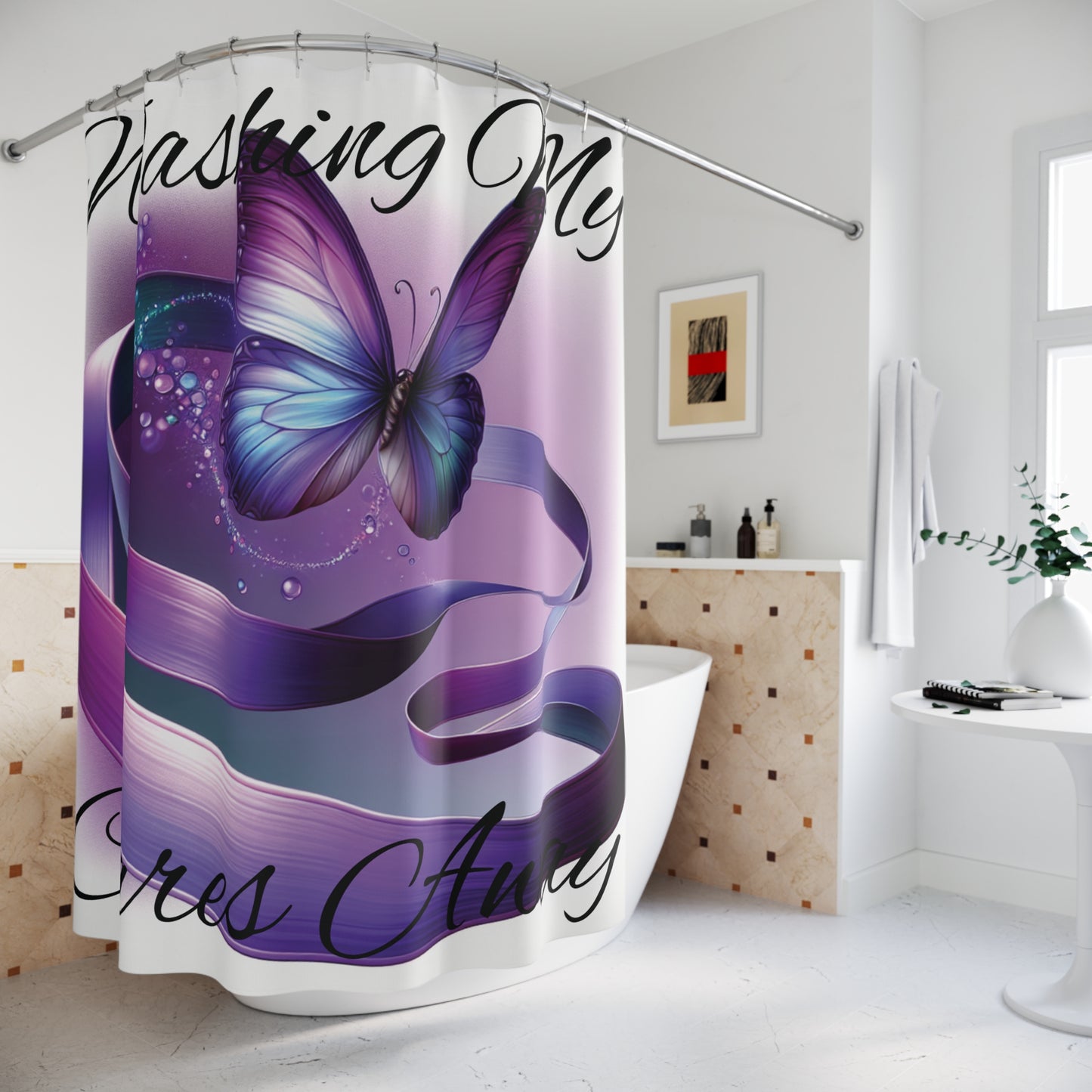 Washing My Cares Away Butterfly Shower Curtain - Inspirational Design for a Relaxing Bathroom Experience