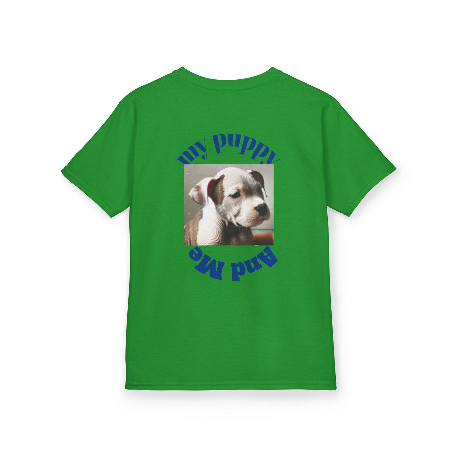 Kids T-Shirt with Cute Pit Bull Puppy and Boy Playing Design