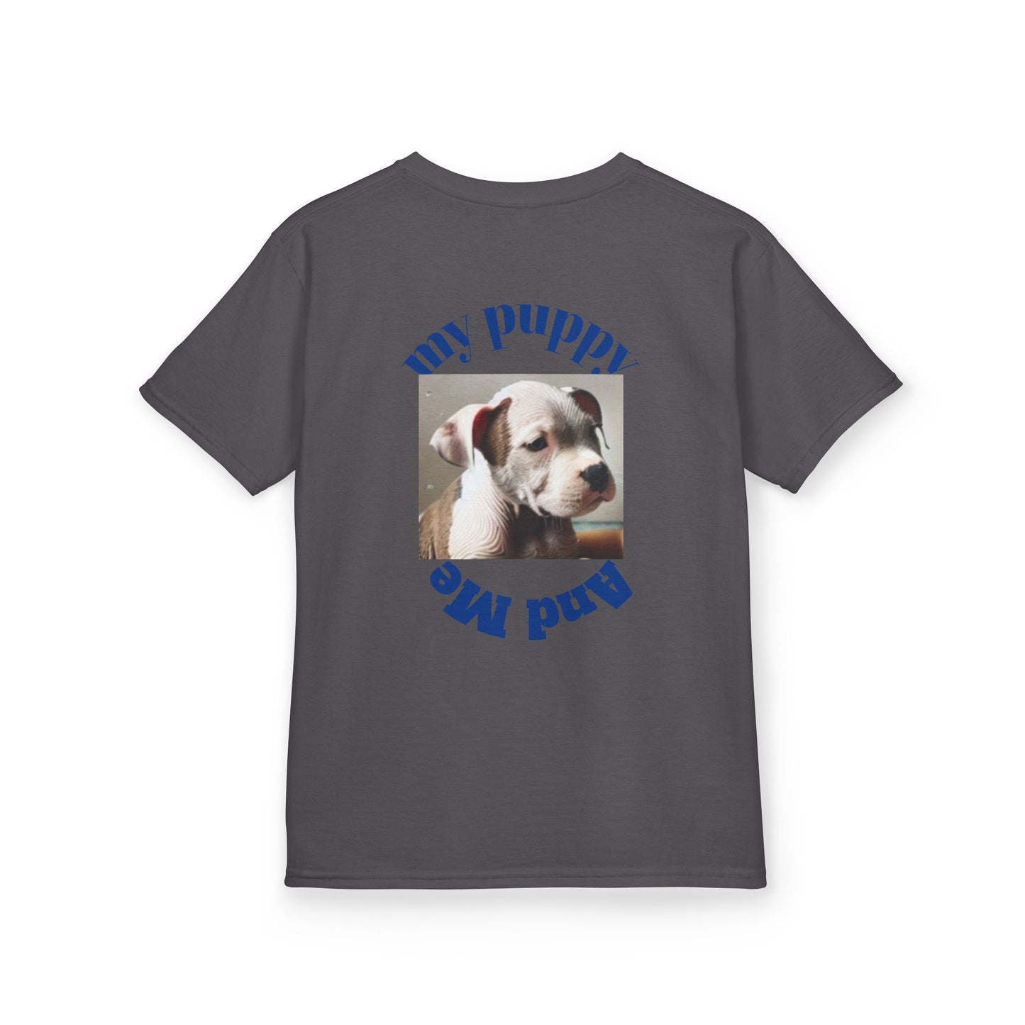 Kids T-Shirt with Cute Pit Bull Puppy and Boy Playing Design