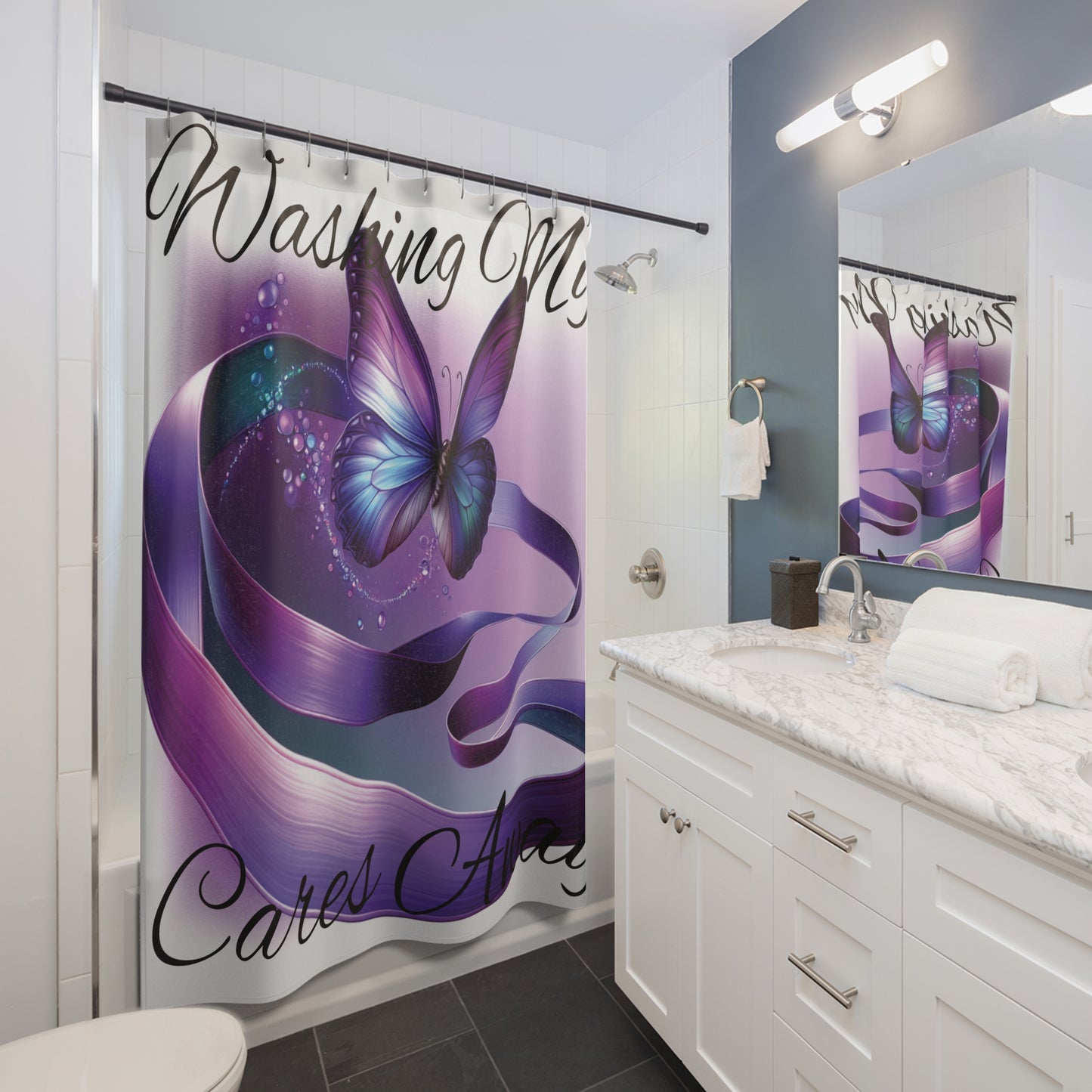 Washing My Cares Away Butterfly Shower Curtain - Inspirational Design for a Relaxing Bathroom Experience
