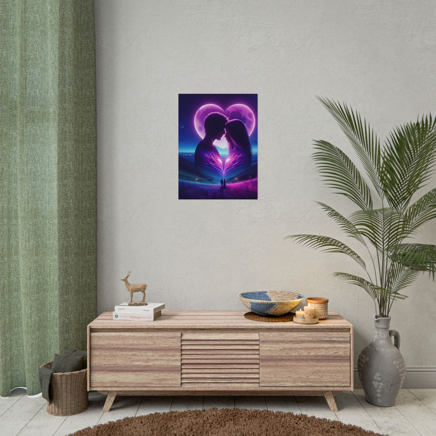 Poster Print, Couple Love Foreheads Touch Purple Background Eye Catching Beautiful Art Print, Wall Art Decor, Home Decor, Gift for Couples,