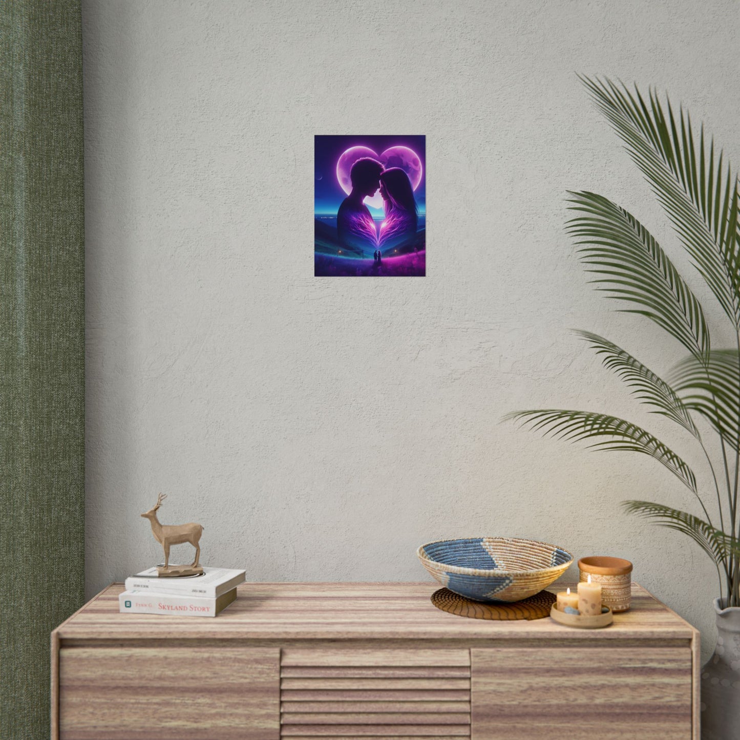 Poster Print, Couple Love Foreheads Touch Purple Background Eye Catching Beautiful Art Print, Wall Art Decor, Home Decor, Gift for Couples,
