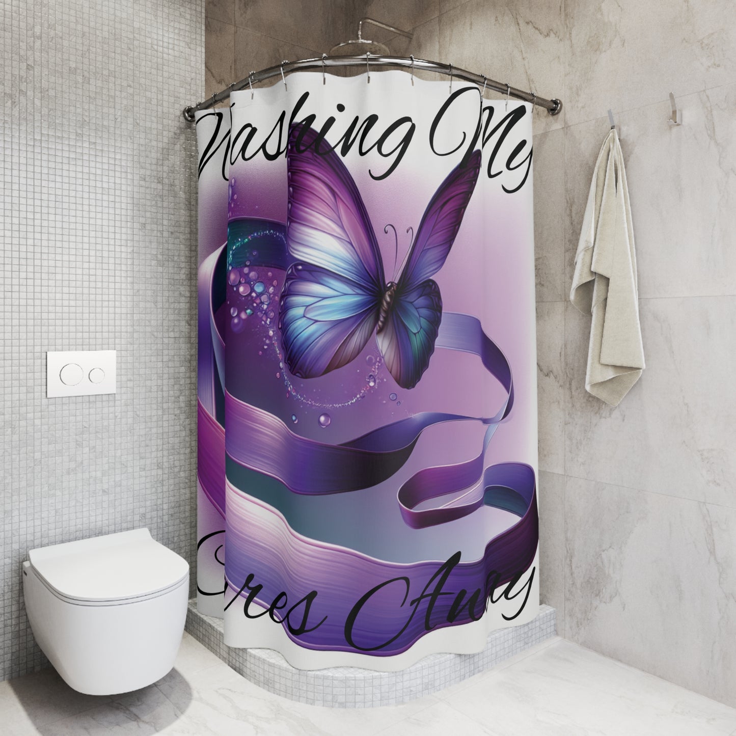 Washing My Cares Away Butterfly Shower Curtain - Inspirational Design for a Relaxing Bathroom Experience