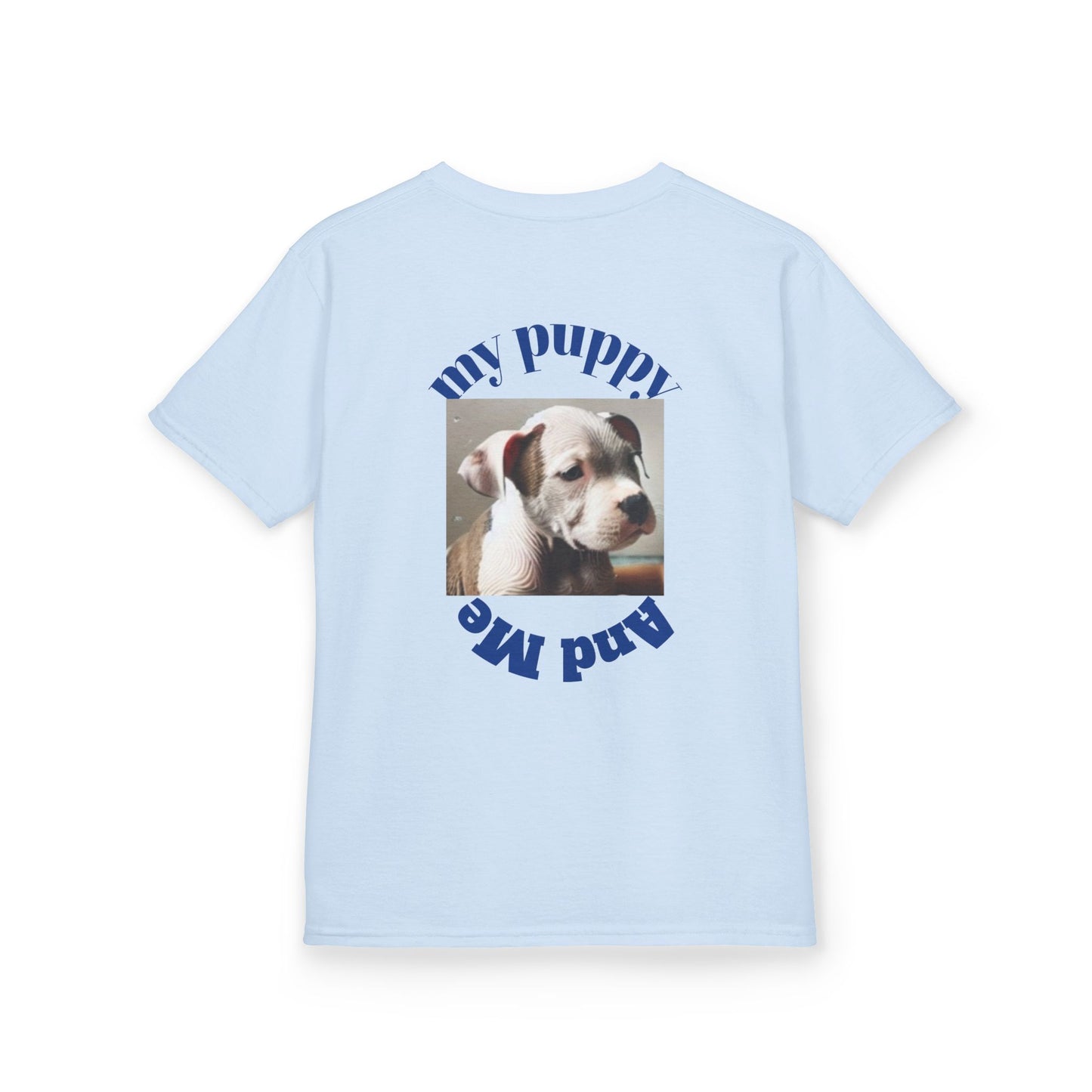 Kids T-Shirt with Cute Pit Bull Puppy and Boy Playing Design