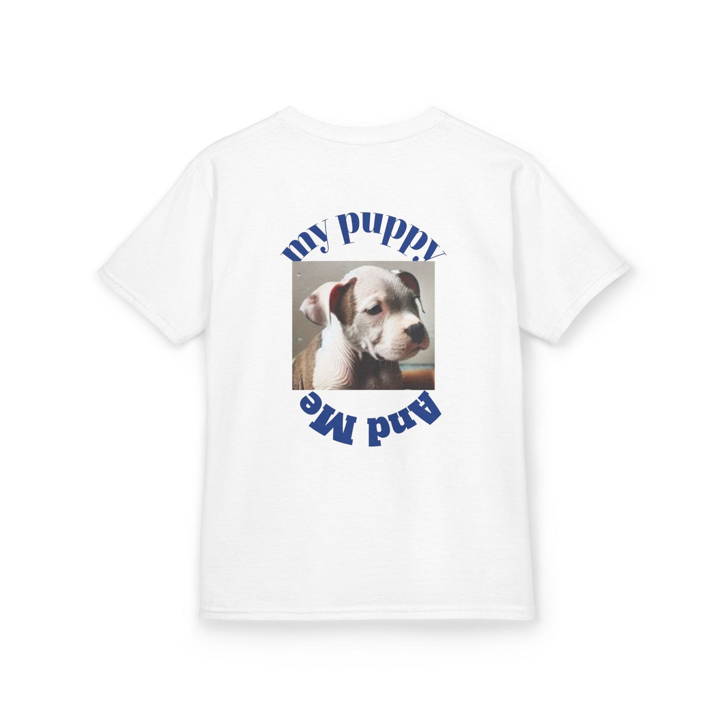 Kids T-Shirt with Cute Pit Bull Puppy and Boy Playing Design