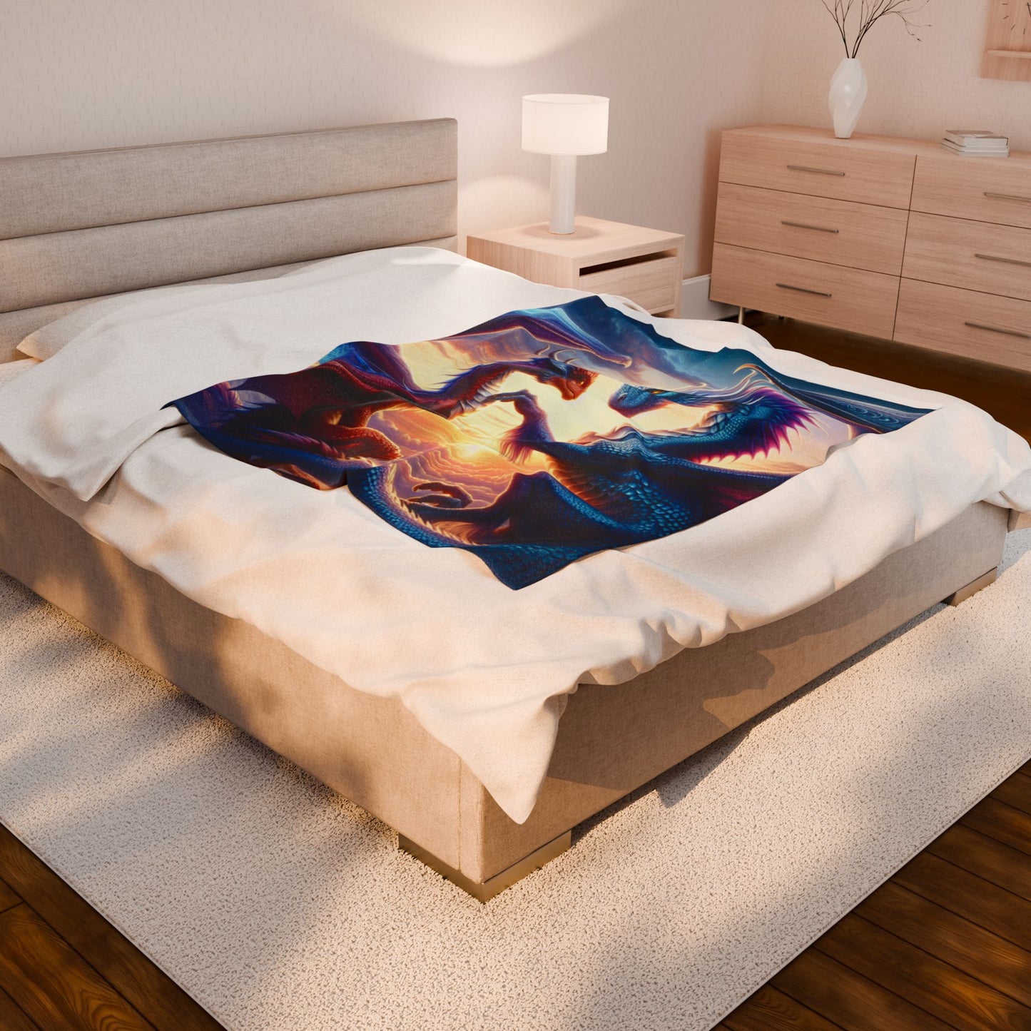 Dragons Love Plush Blanket  Cozy Velveteen Throw for Fantasy Lovers  Perfect Gift for Any Occasion