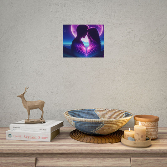 Poster Print, Couple Love Foreheads Touch Purple Background Eye Catching Beautiful Art Print, Wall Art Decor, Home Decor, Gift for Couples,