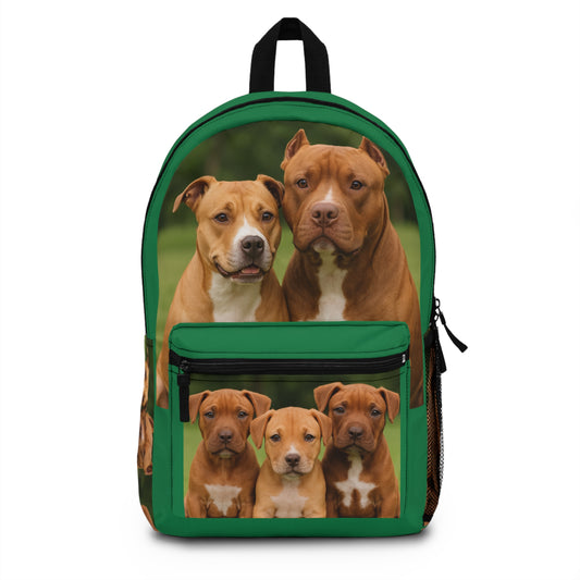 Pitbull Family Backpack - Unique Green Dog Design for Pet Lovers